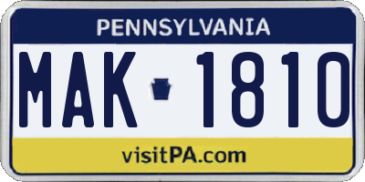 PA license plate MAK1810