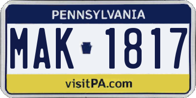 PA license plate MAK1817