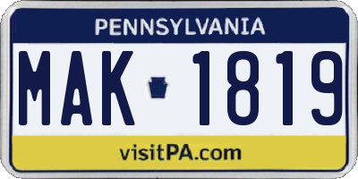 PA license plate MAK1819