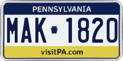PA license plate MAK1820