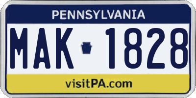 PA license plate MAK1828