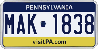PA license plate MAK1838