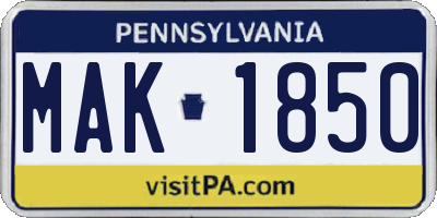 PA license plate MAK1850