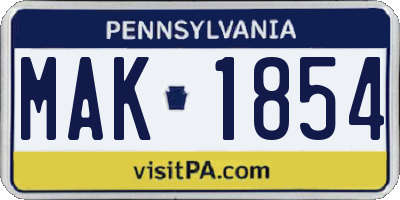 PA license plate MAK1854