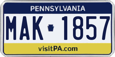 PA license plate MAK1857