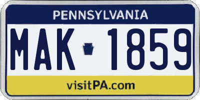 PA license plate MAK1859