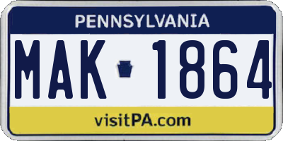 PA license plate MAK1864