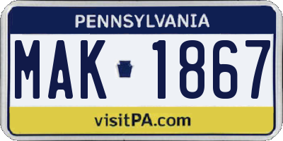 PA license plate MAK1867