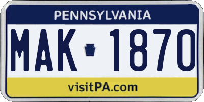 PA license plate MAK1870