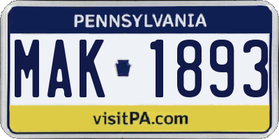 PA license plate MAK1893