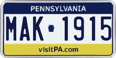 PA license plate MAK1915