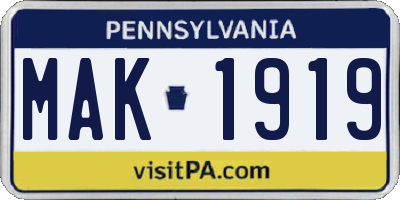 PA license plate MAK1919