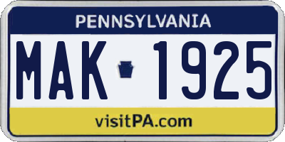 PA license plate MAK1925