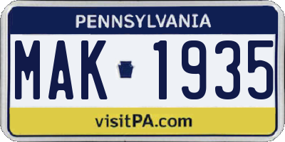 PA license plate MAK1935