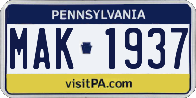 PA license plate MAK1937