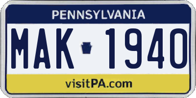PA license plate MAK1940