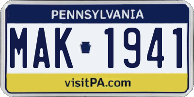 PA license plate MAK1941