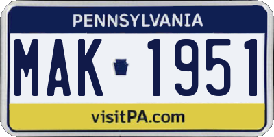PA license plate MAK1951