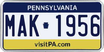 PA license plate MAK1956