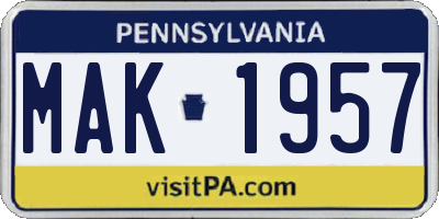 PA license plate MAK1957