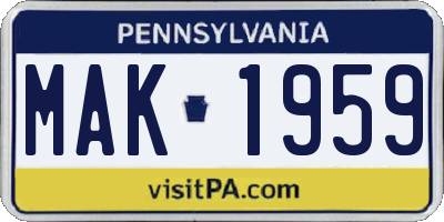 PA license plate MAK1959
