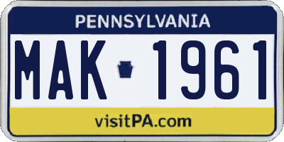 PA license plate MAK1961
