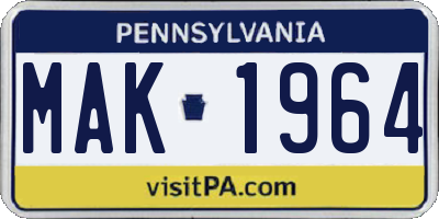 PA license plate MAK1964