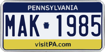 PA license plate MAK1985