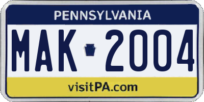 PA license plate MAK2004