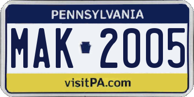 PA license plate MAK2005