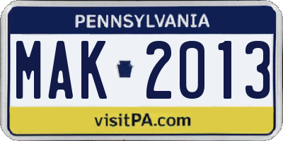 PA license plate MAK2013