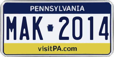 PA license plate MAK2014