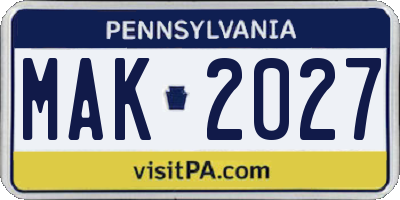 PA license plate MAK2027