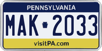 PA license plate MAK2033