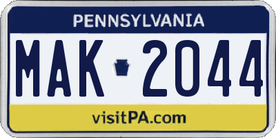 PA license plate MAK2044