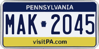 PA license plate MAK2045