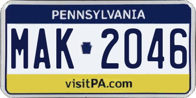PA license plate MAK2046
