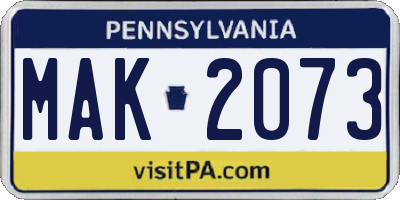 PA license plate MAK2073
