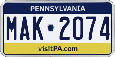 PA license plate MAK2074