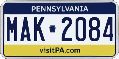 PA license plate MAK2084