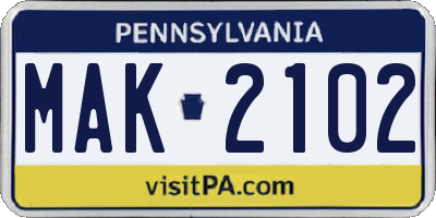 PA license plate MAK2102
