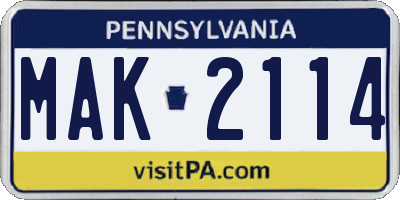 PA license plate MAK2114