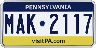 PA license plate MAK2117
