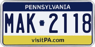 PA license plate MAK2118