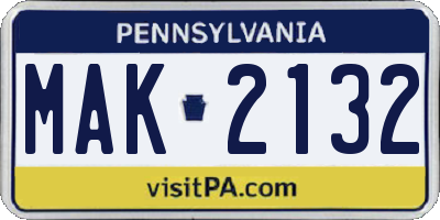 PA license plate MAK2132