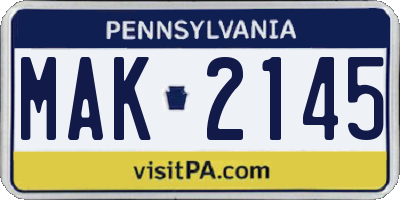 PA license plate MAK2145