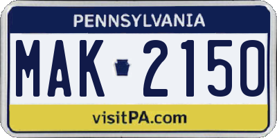 PA license plate MAK2150