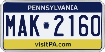 PA license plate MAK2160