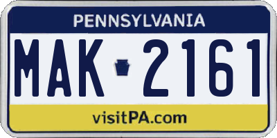 PA license plate MAK2161