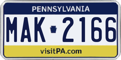 PA license plate MAK2166